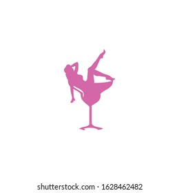 Wine glass and girl logo design. Wine logo and girl icon template.