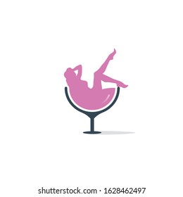 Wine glass and girl logo design. Wine logo and girl icon template.