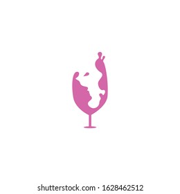 Wine glass and girl logo design. Wine logo and girl icon template.