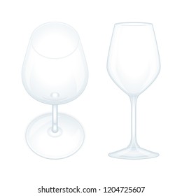 Wine glass. Wine glasses top and side view vector illustrations set.
Empty wine glasses.
