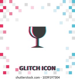 Wine glass  glitch effect vector icon.