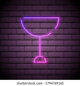 Wine glass from glowing neon lines of vector illustration.