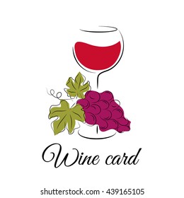 Wine glass with grape. Wine card logo template. Hand drawn wine concept for winery products, harvest, wine list, wine tasting, menu and emblem design. Vector illustration isolated on white.