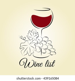 Wine glass with grape. Wine list template. Hand drawn concept for winery products, harvest, wine card, wine tasting, menu and logo design. Vector illustration on beige.