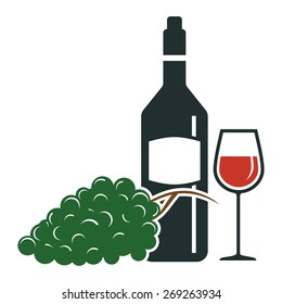 Wine, wine glass and grape vector illustration