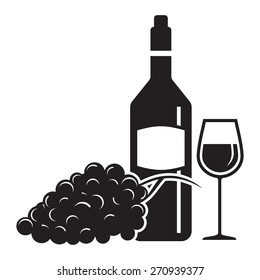 Wine, wine glass and grape vector illustration