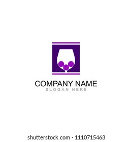 wine glass grapes vector logo