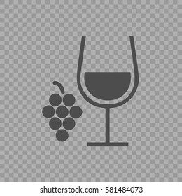 Wine glass and grapes vector simple illustration eps 10 on transparent background.