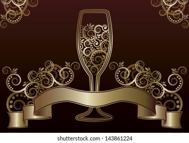 Wine glass greeting card, vector illustration