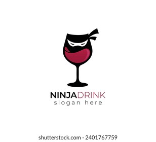 Wine Glass half full with red wine and ninja face logo Illustration	
