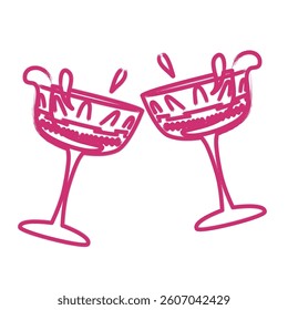 Wine glass. Hand drawn champagne glass sketch. Full sparkling wine glass. Vector illustration isolated on white background.
