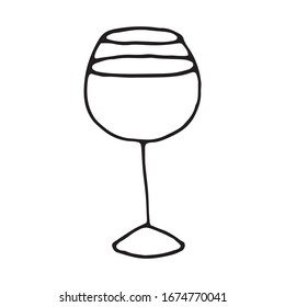 Wine glass hand drawn doodle illustration. Black outlines isolated on white background. Element for print, web, menu, infographics etc.
