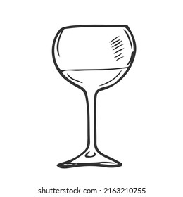 Icono del doodle dibujado a mano con un contorno de cristal de vino. Dibujo vectorial de la copa de vino para impresión, web, móvil e infografía aislados en fondo blanco.