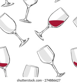 Wine Glass. Hand Drawn Vector Seamless Pattern