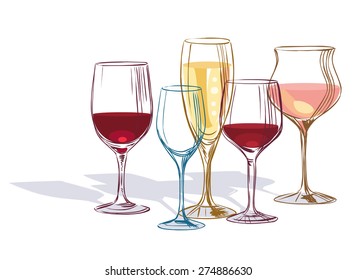 Wine glass. Hand drawn vector illustration