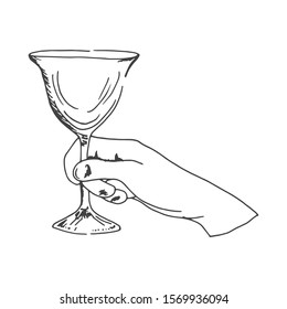 wine glass in hand linear object isolated.