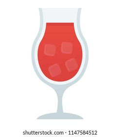 
A wine glass having drink with ice cubes representing negroni 
