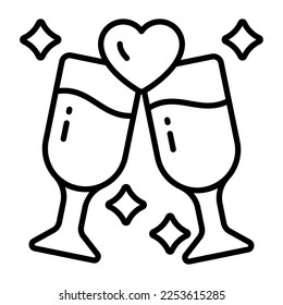 Wine glass with heart denoting icon of love toast