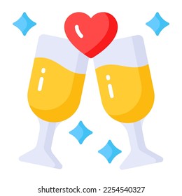 Wine glass with heart denoting icon of love toast