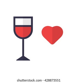 Wine glass with heart icon flat vector on white background.