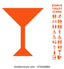 Wine Glass icon and bonus gentleman and woman restroom symbols. Vector illustration style is flat iconic symbols, orange color, white background.
