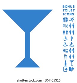 Wine Glass icon and bonus male and lady WC symbols. Vector illustration style is flat iconic symbols, cobalt color, white background.