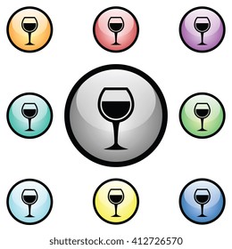 Wine Glass Icon Glass Button Icon Set