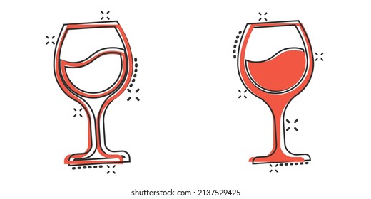 Wine glass icon in comic style. Champagne beverage cartoon vector illustration on isolated background. Cocktail drink splash effect sign business concept.