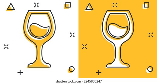 Wine glass icon in comic style. Champagne beverage cartoon vector illustration on isolated background. Cocktail drink splash effect sign business concept.
