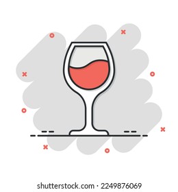 Wine glass icon in comic style. Champagne beverage cartoon vector illustration on isolated background. Cocktail drink splash effect sign business concept.