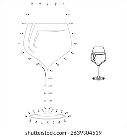Wine Glass Icon Dot To Dot, Wine Drinking Glass Icon Vector Art Illustration, Connect The Dots Puzzle Game