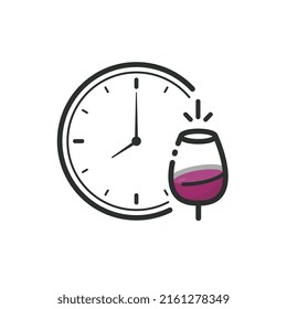 Wine glass icon with drinks time.
