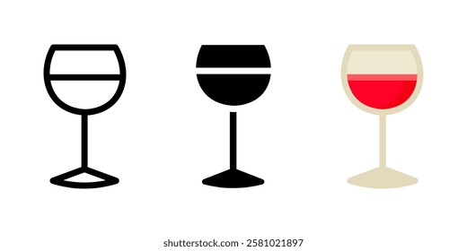 Wine glass icon. Elegant celebration drink sign. Red and white wine symbol. Classic beverage for dinner pictogram.