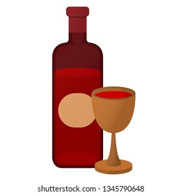 Wine and glass icon. Fast day label on white Background. Cartoon style. Vector Illustration.