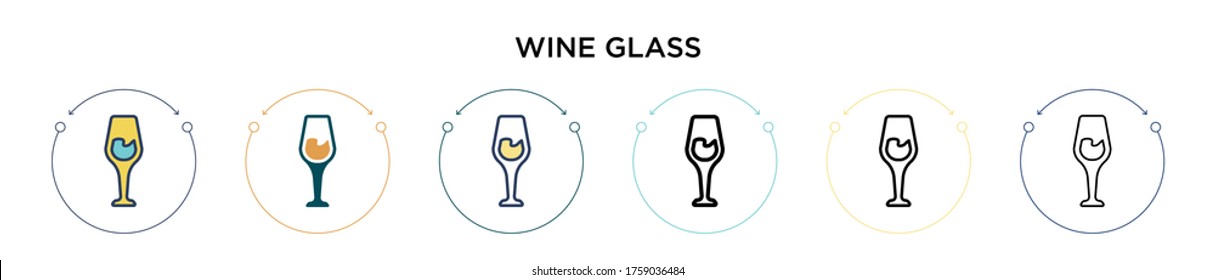 Wine glass icon in filled, thin line, outline and stroke style. Vector illustration of two colored and black wine glass vector icons designs can be used for mobile, ui, web