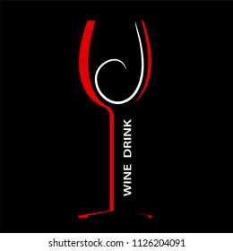 Wine glass icon flat design red and white on black, stock vector illustration