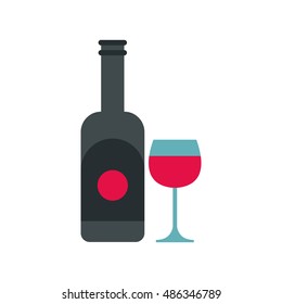 Wine and glass icon in flat style isolated on white background. Tasting symbol vector illustration