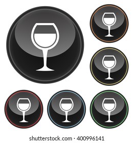 Wine Glass Icon Glossy Button Icon Set in With Various Color Highlights