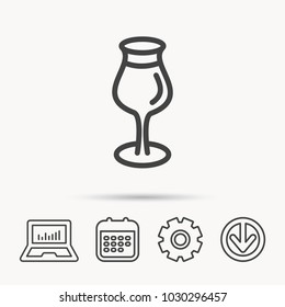 Wine glass icon. Goblet sign. Alcohol drink symbol. Notebook, Calendar and Cogwheel signs. Download arrow web icon. Vector