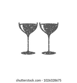 Wine glass icon in grunge texture. Vintage style vector illustration.