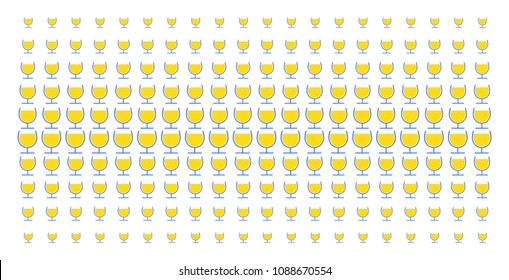 Wine glass icon halftone pattern, constructed for backgrounds, covers, templates and abstraction compositions. Vector wine glass items organized into halftone array.