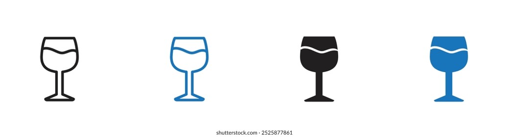 Ícone de vidro de vinho gráficos lineares definir vetor em preto