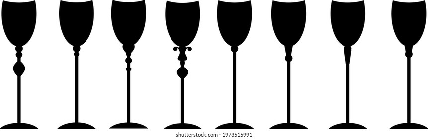 Wine glass icon and logo set, simple black graphic silhouette