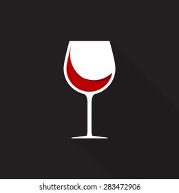 Wine glass icon with long shadow, flat style - Vector