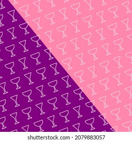 Wine glass icon  pattern on pink and violet background. Wineglass sign.  Pattern of Champagne glasses for your design. Vector Illustration.  EPS10