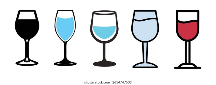Wine Glass Icon Set for Beverage, Restaurant, or Celebration Design Projects