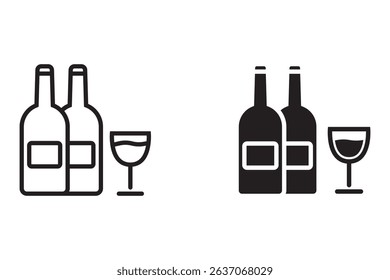 Wine with glass icon set. Simple line