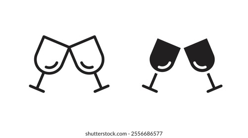 Wine glass icon set in Thin line black color.