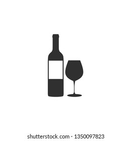 Wine with glass icon in simple design. Vector illustration