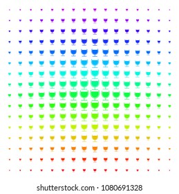 Wine Glass icon spectrum halftone pattern. Vector wine glass items organized into halftone grid with vertical rainbow colors gradient. Designed for backgrounds, covers and abstraction effects.